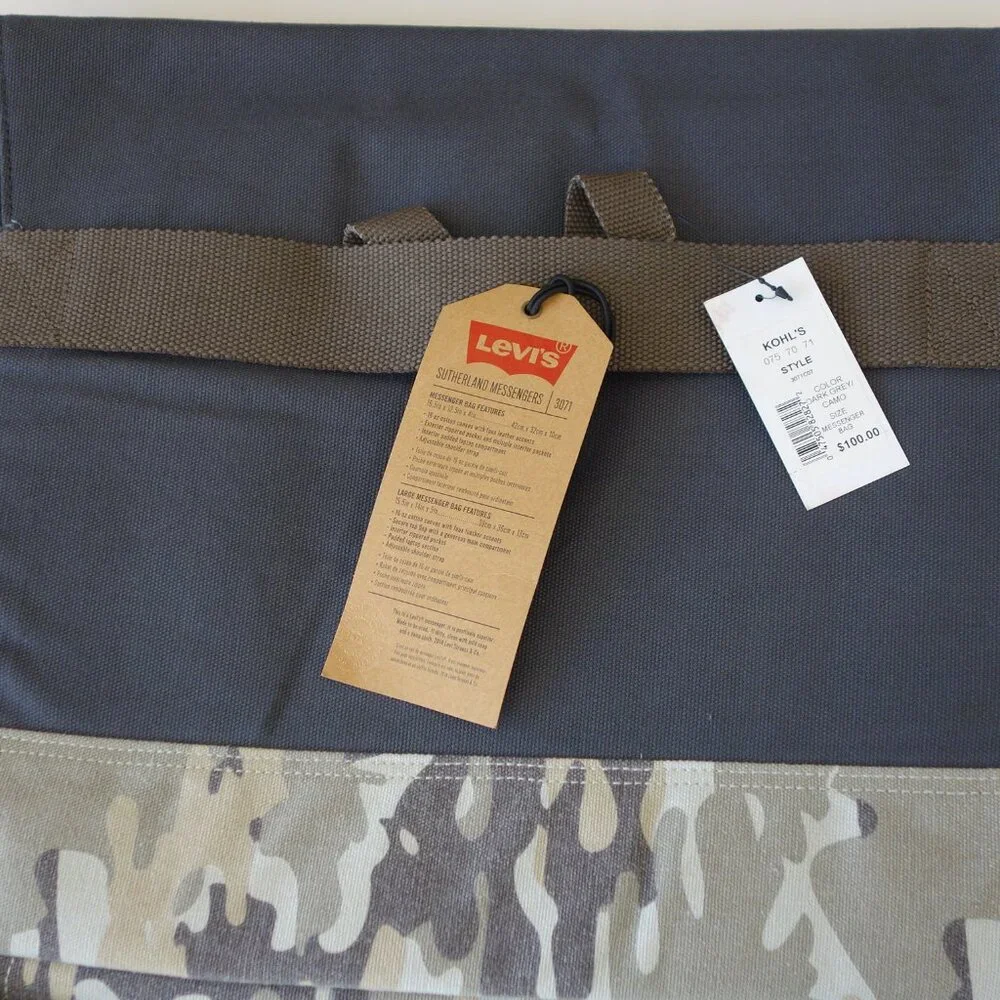 LEVI'S SUTHERLAND MESSENGERS 16MB 4C DARK GREY/CAMO Bag 3071CO7 $100